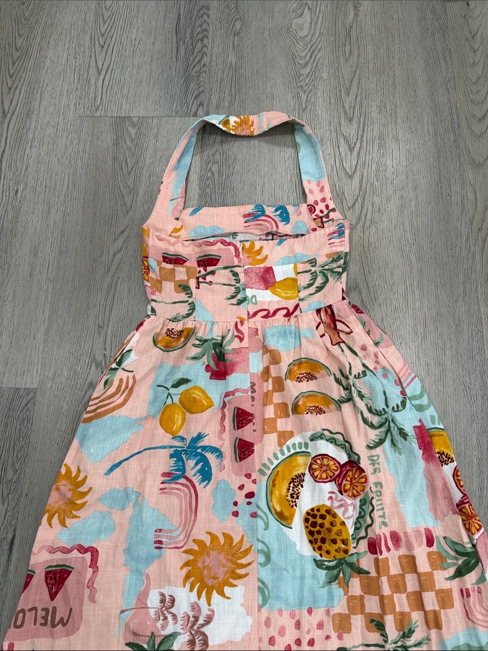Petal and pup Tropical Fruit Print Halter - Pink & Aqua - Picture 3 of 5